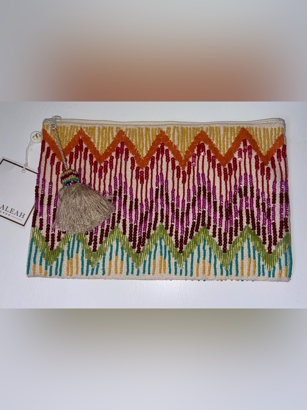 NWT Shiraleah Beaded Colorful Zip Pouch